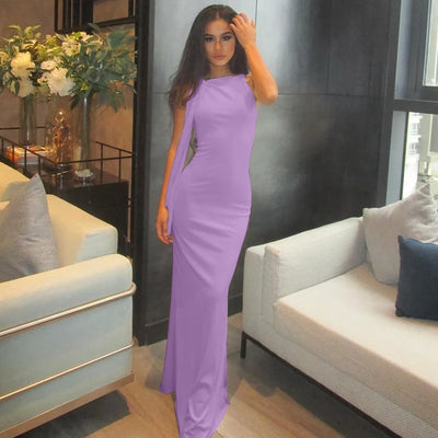 Hugcitar Fashion Solid O Neck Sleeveless Patchwork Sexy Bodycon Maxi Prom Dress Summer Women Clothes Party Festival Club Y2K - Smarsty