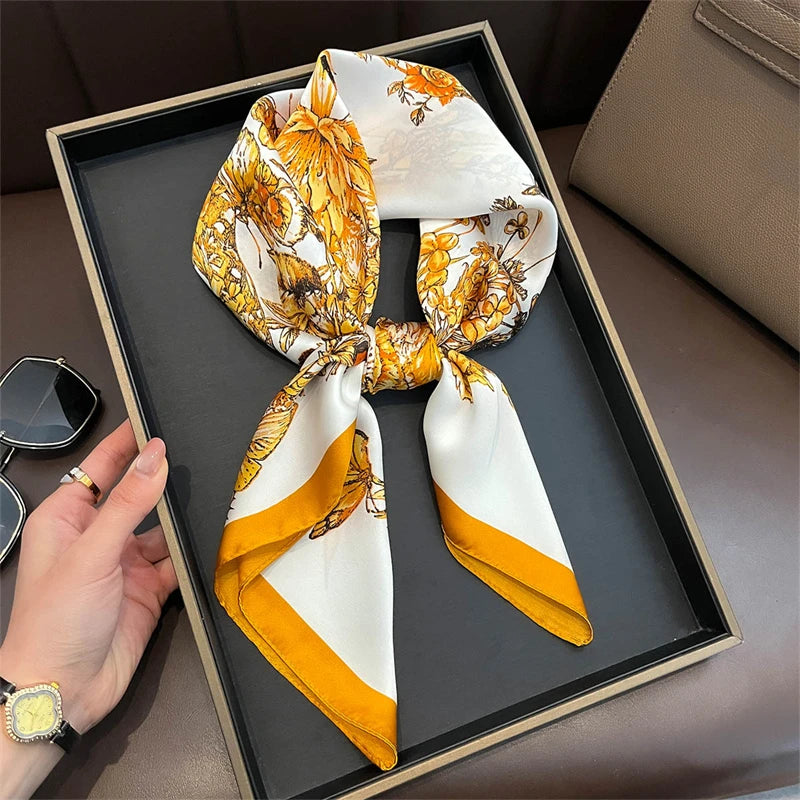 Luxury Silk Skinny Scarf with Cat Print for Women - Smarsty