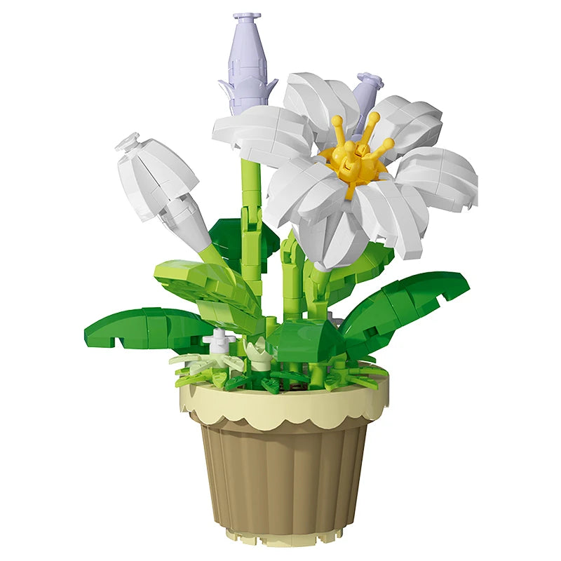 Building block flower simulation bouquet small particle assembly puzzle toy children's handmade DIY potted tabletop ornament - Smarsty