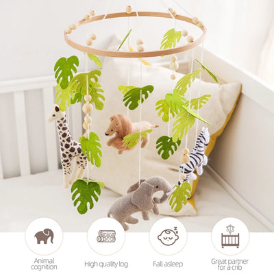 Baby Crib Mobile Rattle Toy For 0-12 Months Cartoon Felt Forest Animal Bed Bell Hanging Wooden Bracket Mobile Newbaby Rattle Toy by Smarsty