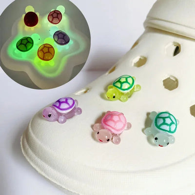 4pcs Glow-In-The-Dark Cute 3D Turtle Detachable Shoe Charms Decorations, Luminous Clips For Beach Sandals - Smarsty