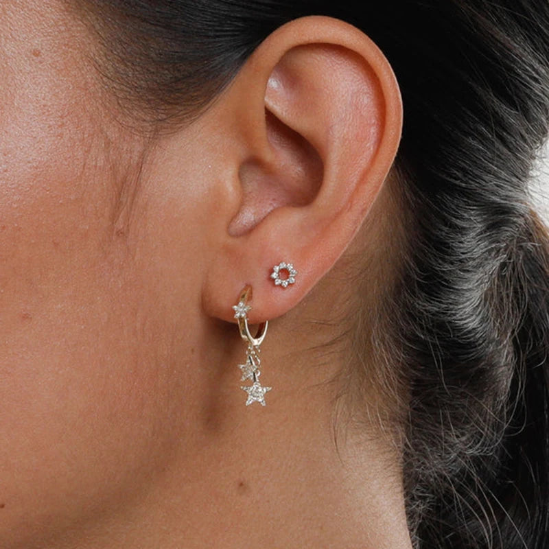 925 Sterling Silver Hoop Earrings White Crystal Luxury - Smarsty