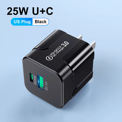 Compact Dual Port USB C Fast Charger 25W Travel Adapter - Smarsty