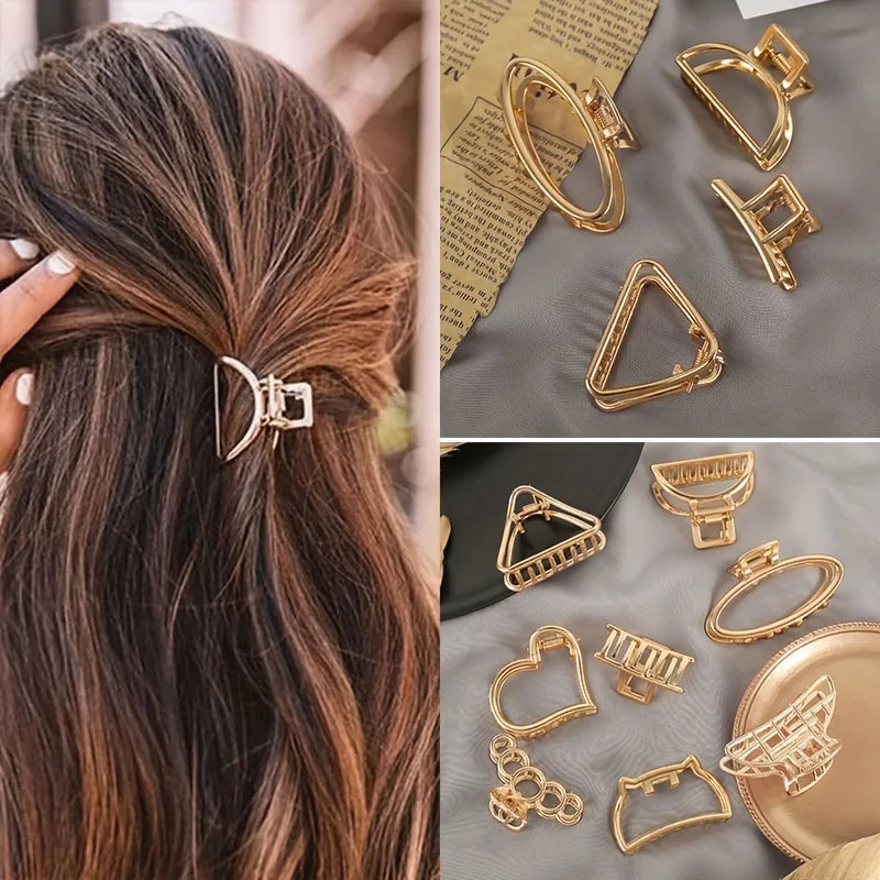 Gold Hollow Heart Mini Hair Claw Non Slip Grip Barrette - Smarsty