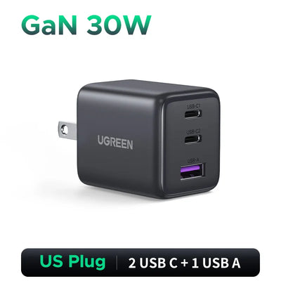 【US Plug】UGREEN 20W 30W GaN Charger Mini PD 3.0 USB C Phone Charger For iPhone 16 15 14 Pro Samsung S25 Xiaomi Tablet iPad Air - Smarsty