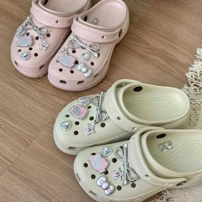 MINISO Hello Kitty Silvery Shoe Charms Set Cute Cartoon Plastics Decorations for Clogs & Sandals Perfect Gift for Boy Girl - Smarsty