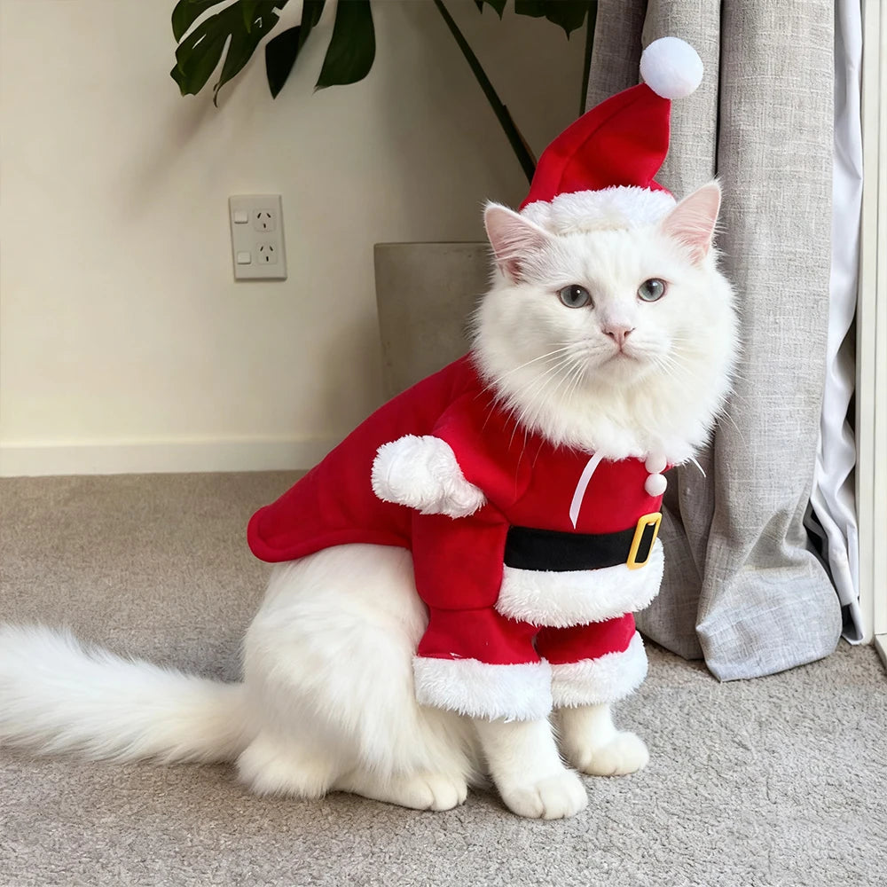 Christmas Pet Costumes Cute Kitten Santa Claus Clothes For Small Medium Dogs Cats Holiday Party Dress Up Apparel Sphynx Outfits - Smarsty
