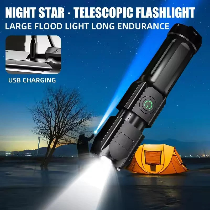 LED Camping Torch Flashlight High Power Rechargeable USB Spotlight Zoom Lantern Built-in Battery For Fishing Outdoor Waterproof - Smarsty