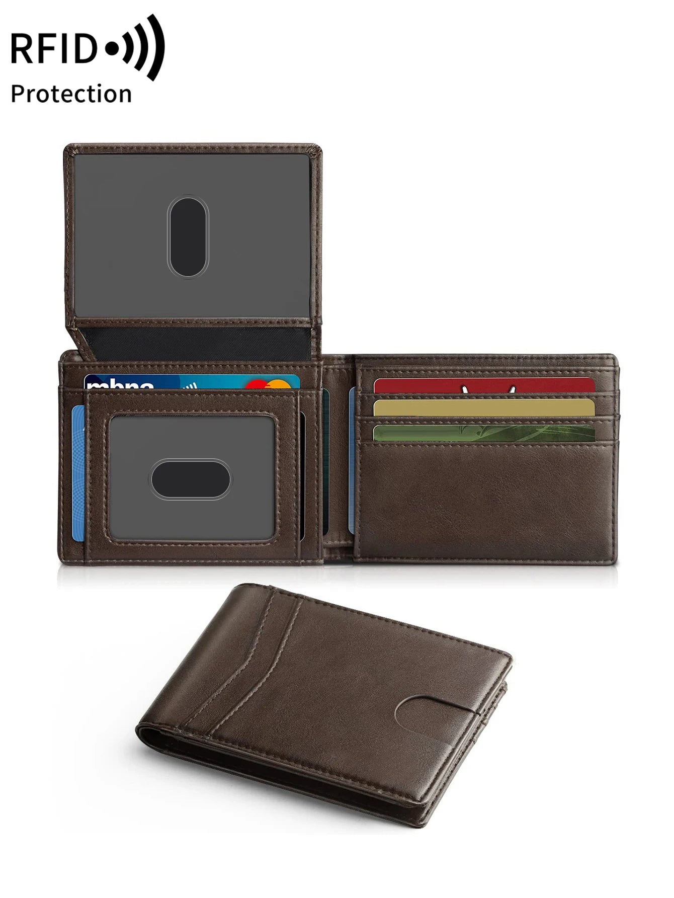 RFID Blocking Ultra-thinTrifold Wallet Carbon Fiber Pattern Portable Credit Card Holder,with2 ID Windows and Multiple Card Slots - Smarsty