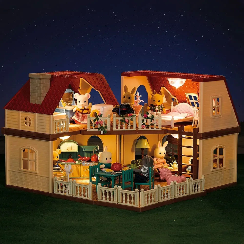 New Simulation Room Forest Family Small West House Rabbit Animal Model Girl Doll House Furniture Double Storey Villa Toys Gifts by Smarsty