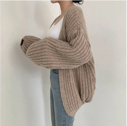 Vintage Harajuku Lantern Sleeve Women Cardigan Sweater Casual Korean Fall Streetwear Tops Coat Chic Lazy Wind Y2k Sweater - Smarsty