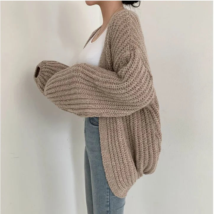Vintage Harajuku Lantern Sleeve Women Cardigan Sweater Casual Korean Fall Streetwear Tops Coat Chic Lazy Wind Y2k Sweater - Smarsty