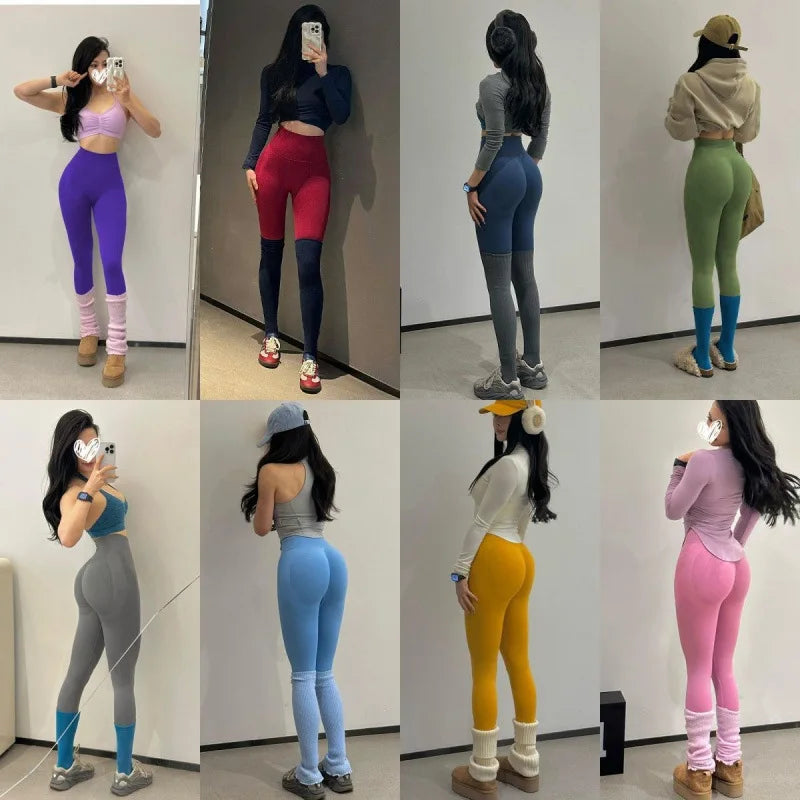 [Seamless Yoga Leggings] High Elastic Seamless Yoga Leggings - Women Fitness Quick Dry Push Up Sports Pants - Solid High Waist R - Smarsty