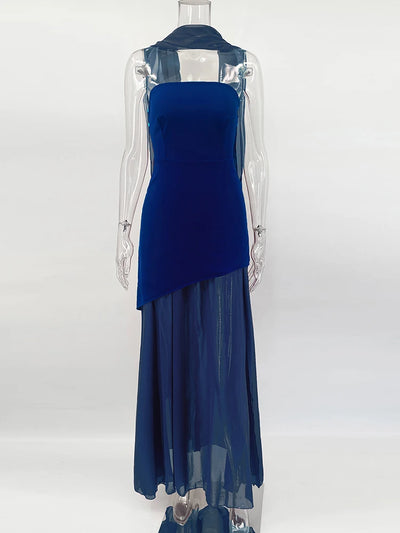 TARUXY Fashion Strapless Dress With Ribbon Female Elegant Sleeveless Mesh Beach Vacation Long Dress 2025 Spring New Women Dress - Smarsty
