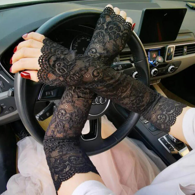 Women Lace Sunscreen Arm Sleeves UV Protection Gloves - Smarsty