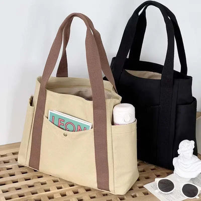 Large Capacity Canvas Tote Shoulder Bag For Work College - Smarsty