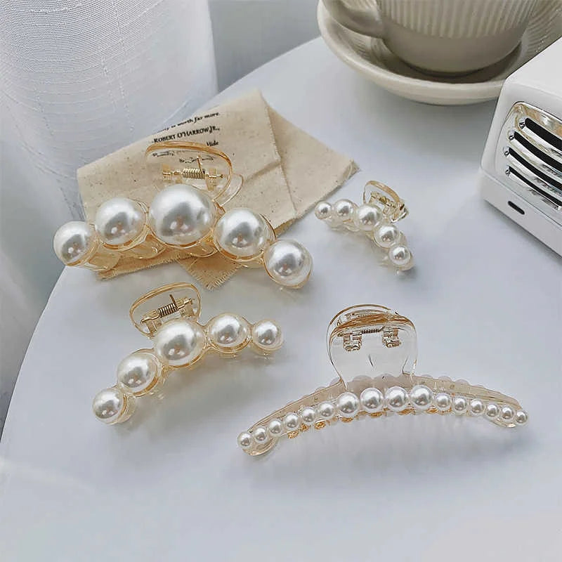 Large Pearl Hair Claw Clip Acrylic Fashion Barrette Stylish - Smarsty
