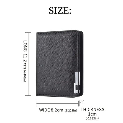 Black Faux Leather Small Slim Business-Style Wallet - Multiple Card Slots, Credit Card and Driver's License Holder, Geometric In
