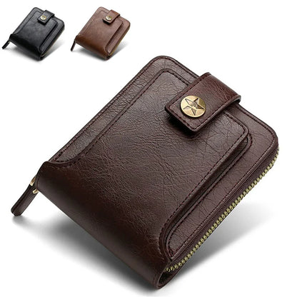 Vintage Men's Wallet PU Leather Short Purse Men Hasp Zipper Clutch Solid Color Wallets High Quality Durable Convenient Wallets - Smarsty