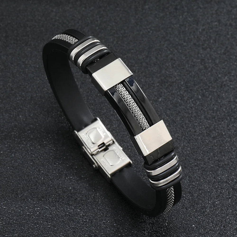 Mens Stainless Steel Leather Bracelet Handmade Hiphop Accessory - Smarsty