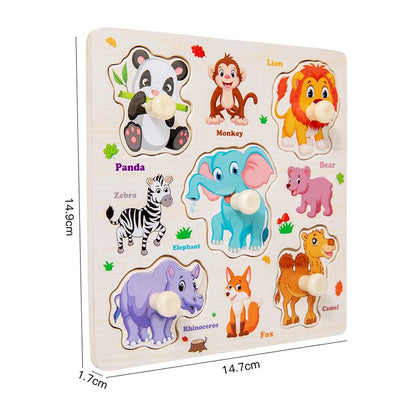 Wooden Puzzle Montessori Toys for Kids Cartoon Animal Traffic Hand Grab Boards Early Learning Educational Toys for Children - Smarsty