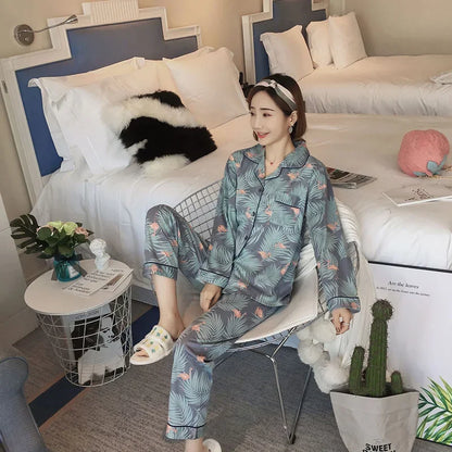 Women's Pajamas Set V-Neck Button down Top and Trousers Sleepwear Homewear Casual Nightwear Loungewear Autumn Winter Two-Piece - Smarsty