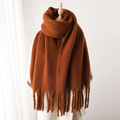 Winter Scarf for Women Cashmere Warm Solid Pashmina Blanket Wraps Female Thick Soft Bufanda Big Tassel Shawl Long Poncho Echarpe - Smarsty