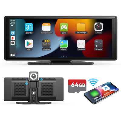 Portable Wireless Carplay Car Stereo, 10.26" inch HD Touchscreen for Car with CarPlay & Android Auto with Mirror Link/Backup Cam - Smarsty