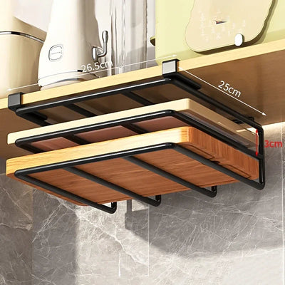 Kitchen Hanging Organizer Rack with Hooks Under Cupboard Paper Towel Rags Hanger Cutting Board Pot Cover Holder Storage Shelf by Smarsty