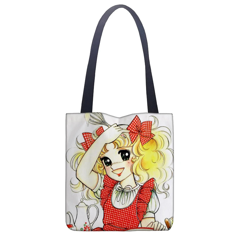 Cartoon Candy Handbag Linen Tote Top Handle For Women - Smarsty
