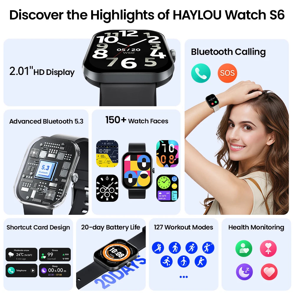 Haylou S6 Voice Calling Smart Watch for Health Monitoring - Smarsty