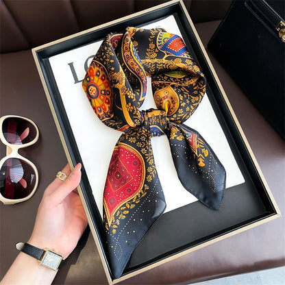Bohemian Silk Square Scarf for Women Luxury Floral Print - Smarsty