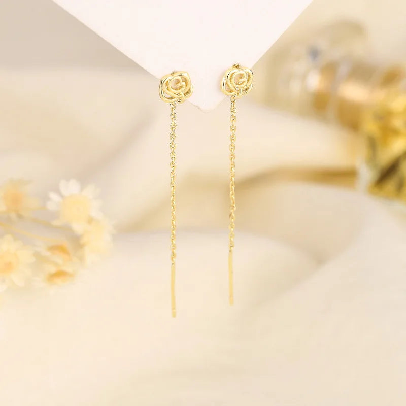Rose Gold Drop Earrings with Zircon Crystals for Women - Smarsty