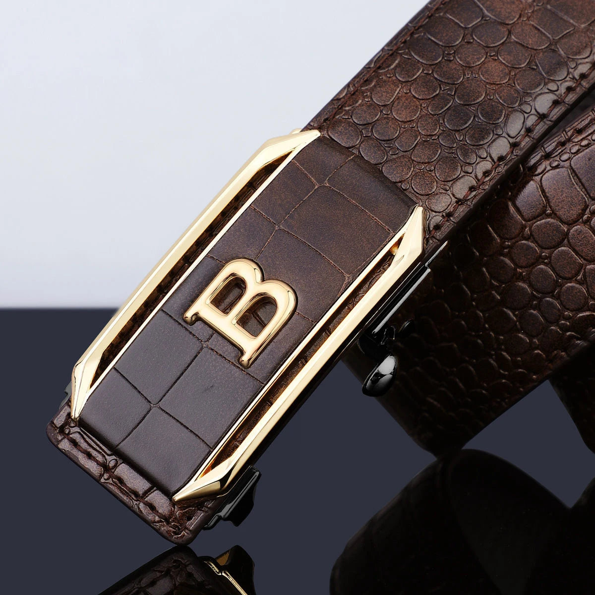 Crocodile Pattern Men’s Belt with Automatic Buckle - Smarsty