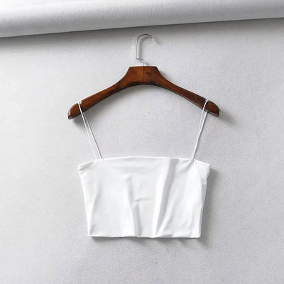 2024 Summer Women's Crop Top Sexy Elastic Cotton Camis sleeveless Short Tank Top Bar - Smarsty