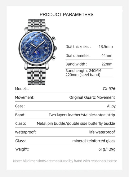 Chenxi Leather Chronograph Quartz Watch for Men - Smarsty