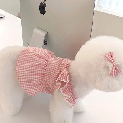 Pink Plaid Lace Dog Dress for Summer Comfort - Smarsty