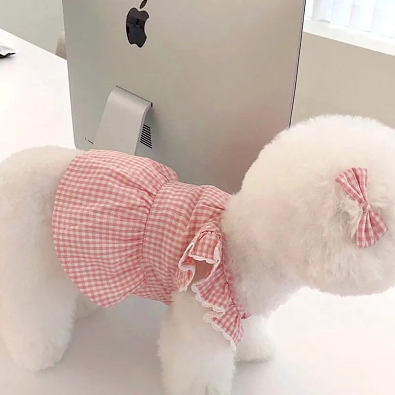 Pink Plaid Lace Dog Dress for Summer Comfort - Smarsty