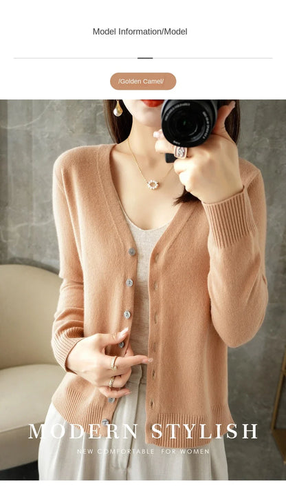 2024 New V-Neck Temperament Small Fragrant Wind Women Loose Sweater Sweater All Sweater Coat Special Offer Cardigan ZHI D035