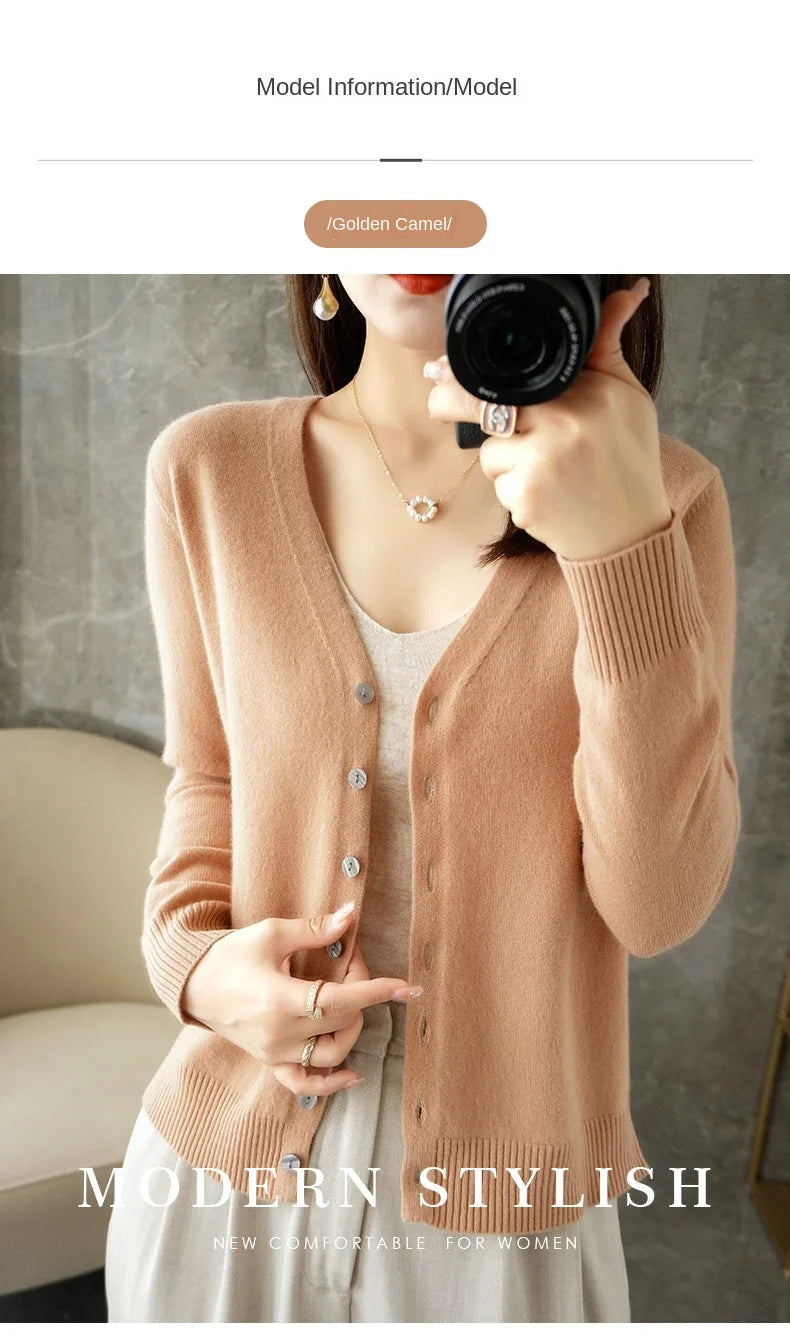 2024 New V-Neck Temperament Small Fragrant Wind Women Loose Sweater Sweater All Sweater Coat Special Offer Cardigan ZHI D035