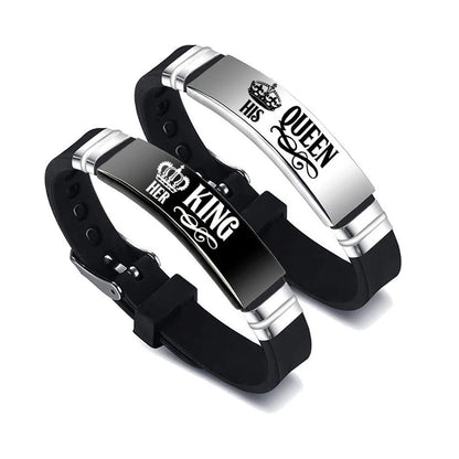 His Queen Her King Couple Bracelets Adjustable Silicone Bangle Set - Smarsty