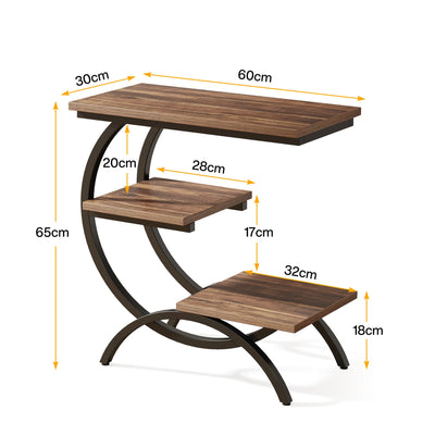 Tribesigns C-Shaped End Table, Industrial 3-Tier Small Table for Couch, Wood Bedside Table Snack Table with Storage Shelves - Smarsty