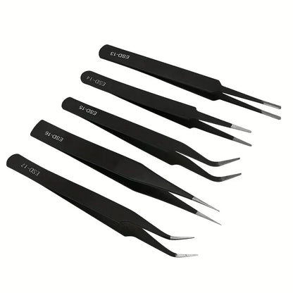 Precision ESD anti-static tweezers set -6-pc stainless steel tool for electronic repair and process modeling, bending 2025