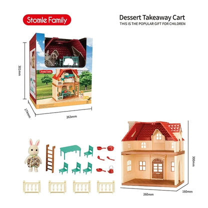 Simulation Kitchen Forest Family Small House Double Three- Story Villa Reindeer Animal Model Girl Dollhouse Furniture Toy Gifts