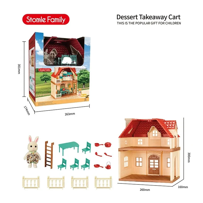 Simulation Kitchen Forest Family Small House Double Three- Story Villa Reindeer Animal Model Girl Dollhouse Furniture Toy Gifts