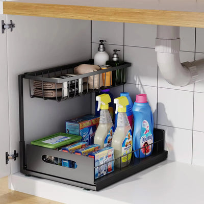 Under Sink 2 Tier Sliding Cabinet Basket Organizer Drawer Pull Out Cabinet Multi-Purpose Sink Organizer for Bathroom Kitchen by Smarsty