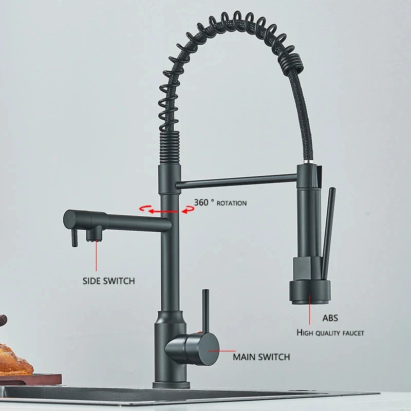 Black Kitchen Sink Faucet With Dual Spout Rotation - Smarsty