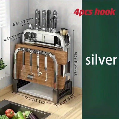 1pc Stainless Steel Knife Holder Kitchen Rack Home Countertop Cutting Board Rack Cutting Board Knife Integrated Storage Rack by Smarsty