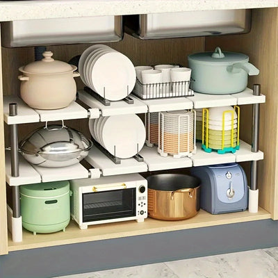Adjustable Under Sink Storage Rack,Expandable Kitchen & Bathroom Cabinet Organizer, Durable Space-Saving Multi-Layer Pot Holder by Smarsty