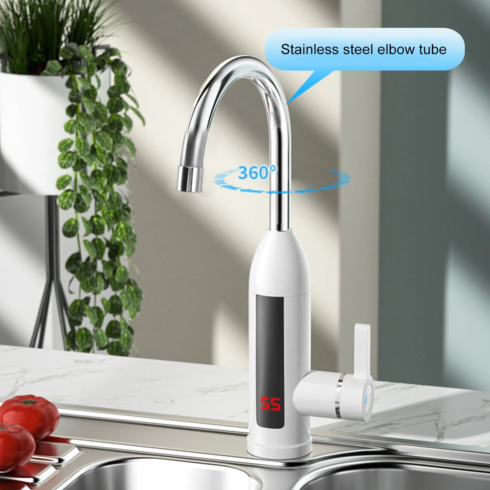 3000W Instant Heating Faucet Water Heater Faucet IPX4 ABS Tankless Stainless Steel Kitchen Heating Tap for Home